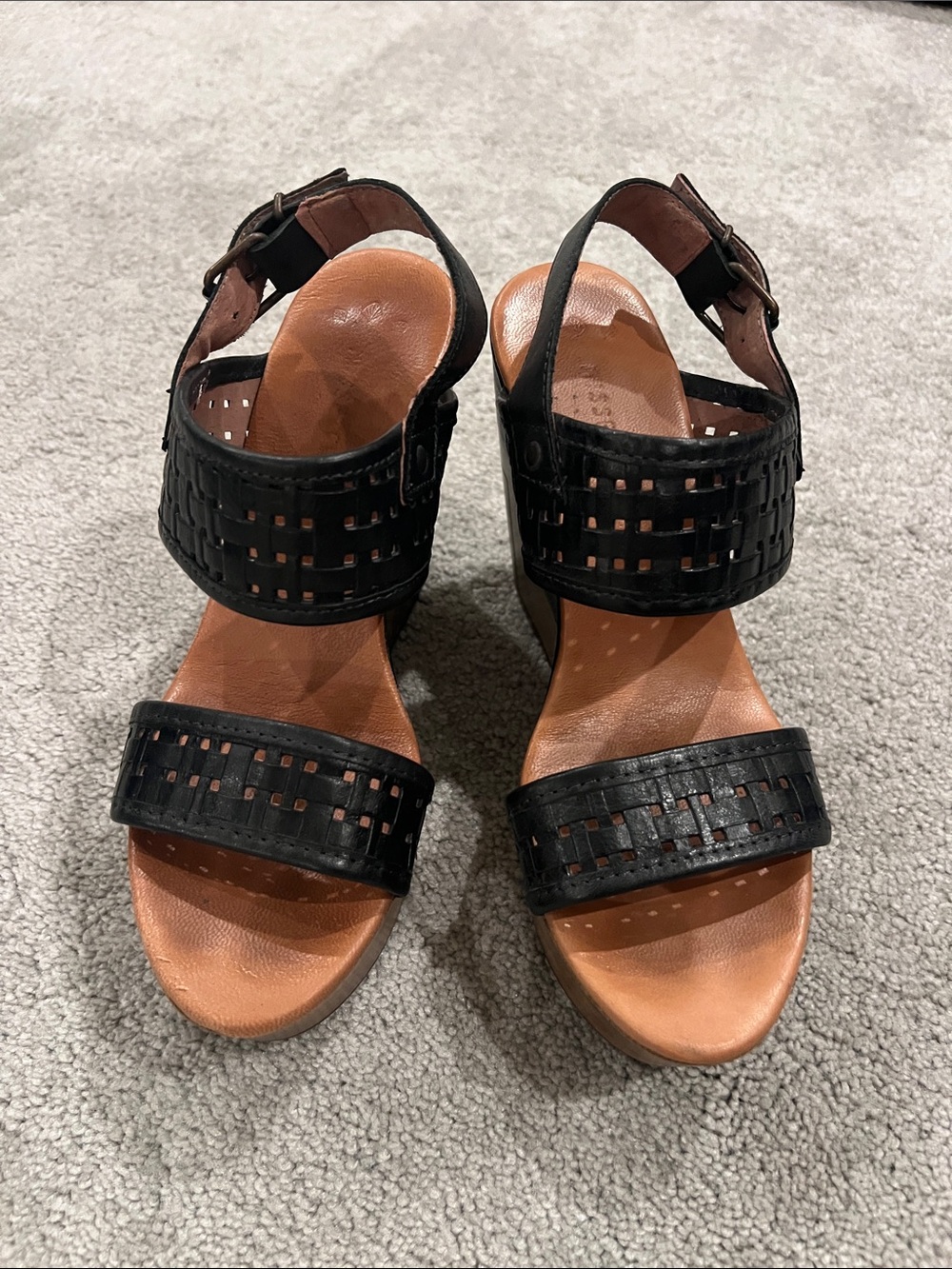 Musse & Cloud Black Woven Leather Slingback Sandals